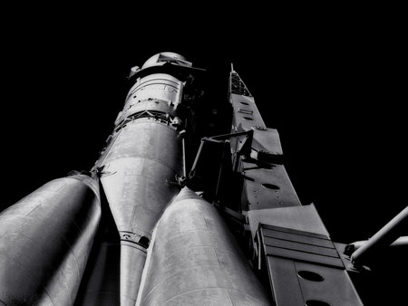The rocket before launch. Image processing in the style of a retro image
