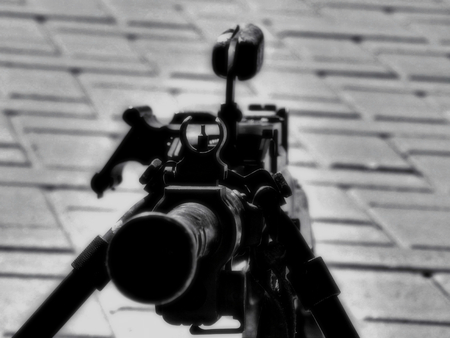 The machine gun of World War II. Picture in retro style with the effect of softnessの写真素材