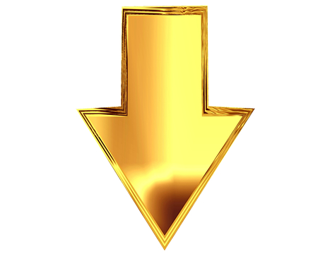 3D Illustration. Gold arrow on a white backgroundの写真素材