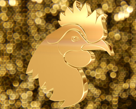 Golden Rooster on the golden backgroundの写真素材