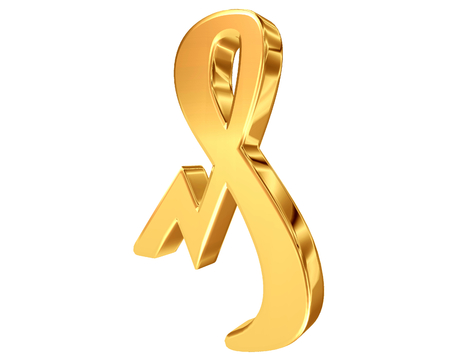 Golden symbol of German pfennig sign on a white backgroundの写真素材