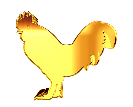 Silhouette of a golden rooster on a white backgroundの写真素材