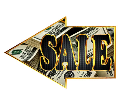 Directional arrows with sale text on white backgroundの写真素材