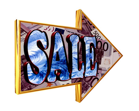 Directional arrows with sale text on white backgroundの写真素材