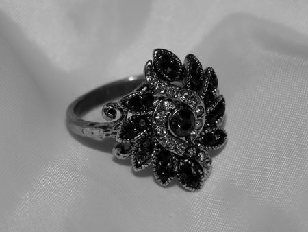 Precious antique decoration on a black and white photoの写真素材
