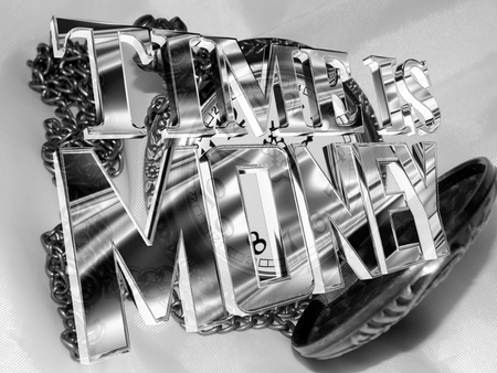 Silver time is money text on a background of old clockの写真素材