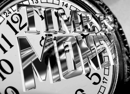 Silver time is money text on a background of old clockの写真素材