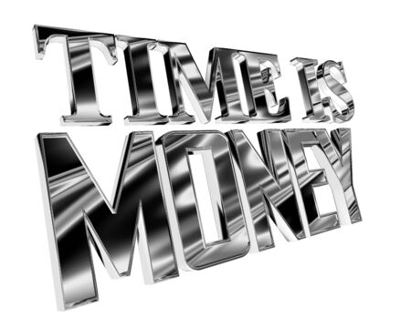 Silver text of time is money on a white backgroundの写真素材