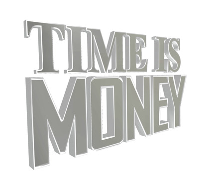 Silver text of time is money on a white backgroundの写真素材