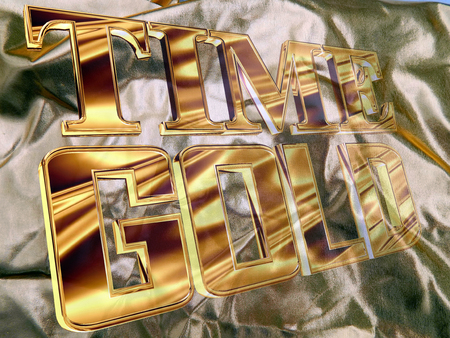 Gold text time gold on gold satin backgroundの写真素材
