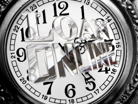 Silver text loan online against the background of an antique clock dial