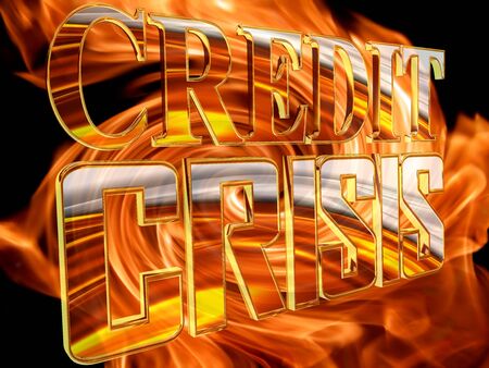 Gold credit crunch text on fire backgroundの写真素材