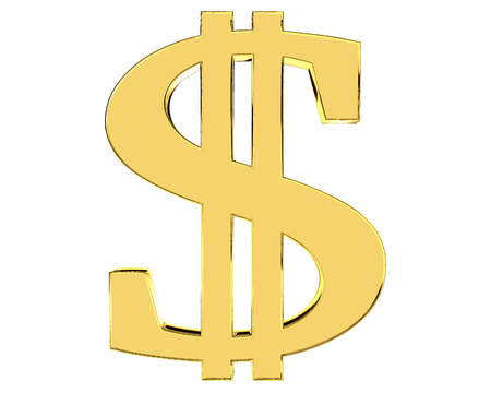 Gold dollar currency symbol on white backgroundの写真素材