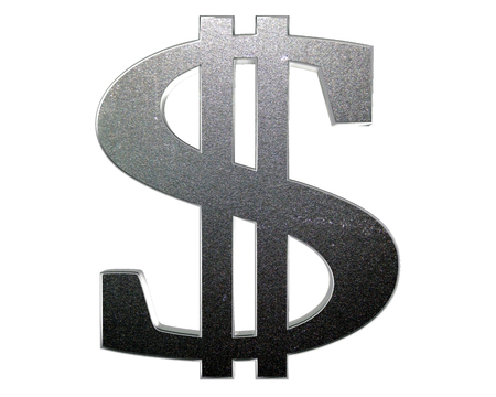 Silver dollar currency symbol on white backgroundの写真素材