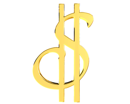 Gold dollar currency symbol on white backgroundの写真素材