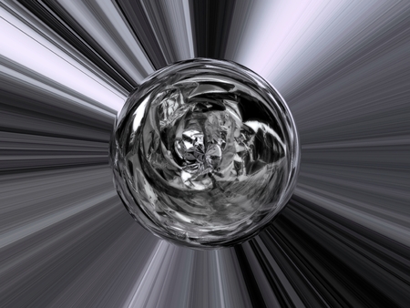 3d rendering. Abstract silver background with lines and with ball in the middleの写真素材