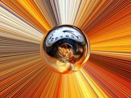 Abstract image of a ball in space with multicolored rays
