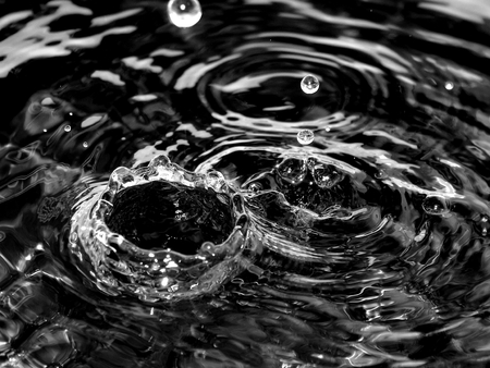 Splashes of water with a splash on a black and white imageの写真素材