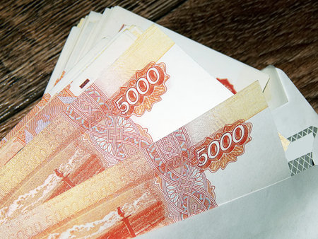 Russian money with a face value of 5000 rubles close-up