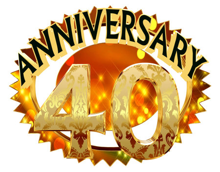 3d rendering. Text anniversary with a date of 40 years on a brilliant circle on a white background