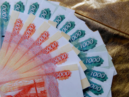 Russian money with a face value of 5000 rubles close-up