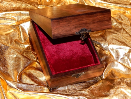 Casket for jewelry in Art Nouveau style on a gold backgroundの写真素材