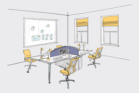 Illustration of open space office. Interior design.のイラスト素材