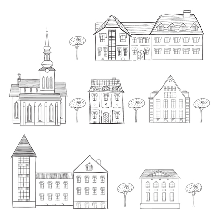 Illustration of old building in  European city.のイラスト素材