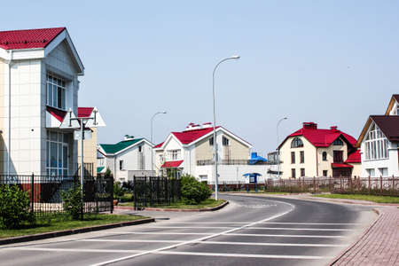 Street road view with new village development and sky illustration.の写真素材