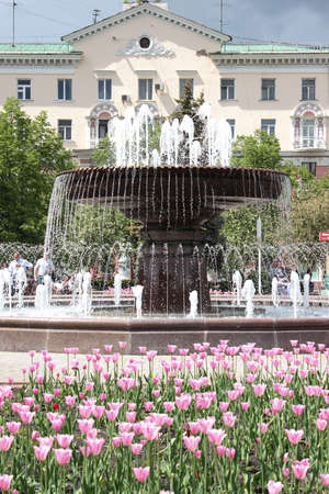 Residential fountain in summer afternoon.の写真素材