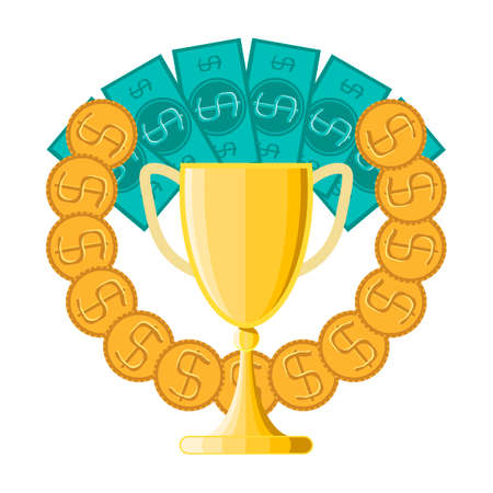 gold trophy cup full of moneyのイラスト素材