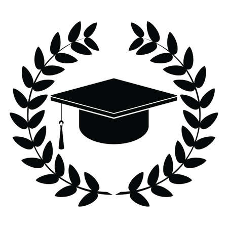 Square academic cap in laurel wreath. vector icon. laurel wreathのイラスト素材