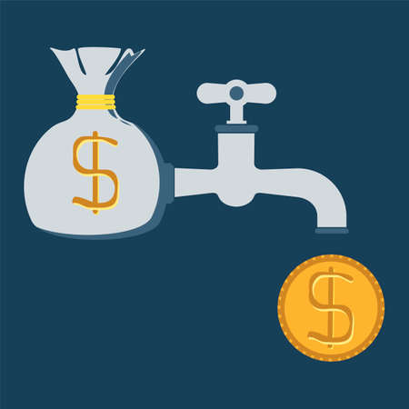 Financial, credit, business concept. Coins dripping out of water tap.のイラスト素材