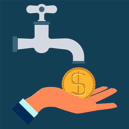 Financial, credit, business concept. Coins dripping out of water tap.のイラスト素材