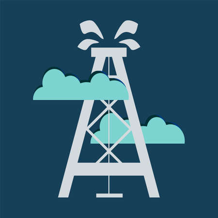Oil rig in clouds, vector iconのイラスト素材