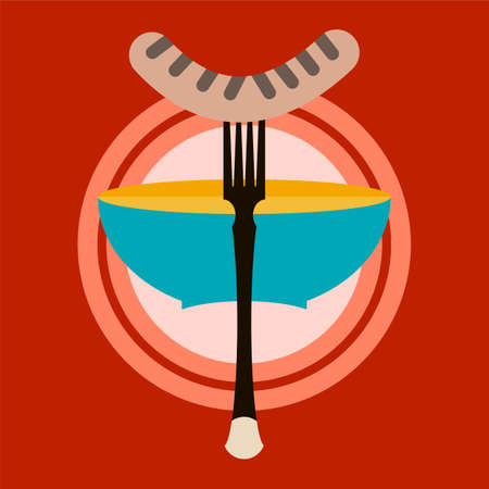 Grill sausage onfork. Plate concept.のイラスト素材