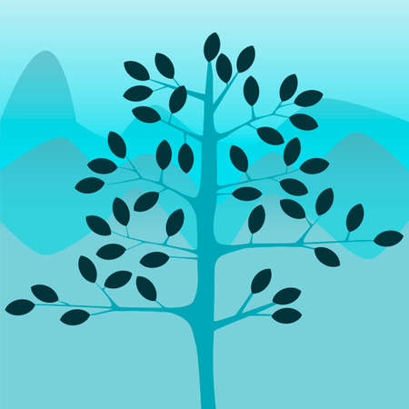 tree with mountains in the backgroundのイラスト素材