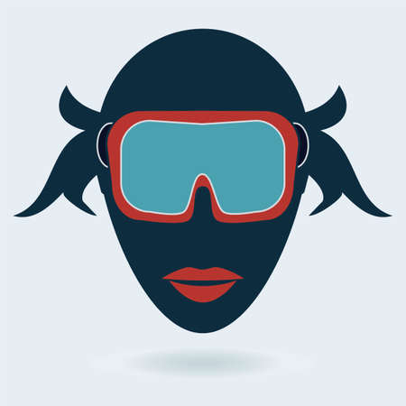 woman in a ski mask, snowboard ski goggles, diving maskのイラスト素材