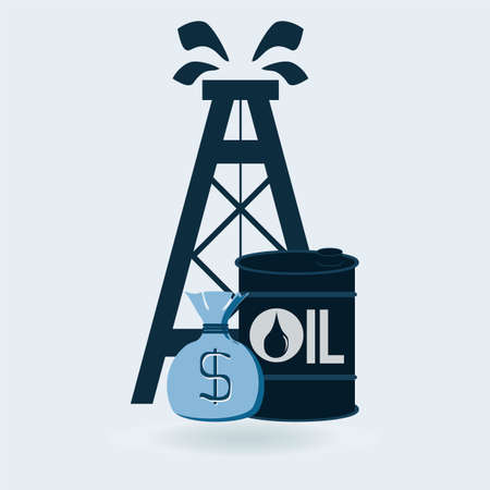 oil derrick with money bag and barrelのイラスト素材