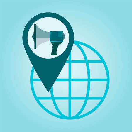 Thin line icon with flat design element of global positioning system megaphone, pin destination, point on map, exact coordinates, direction pointer.のイラスト素材