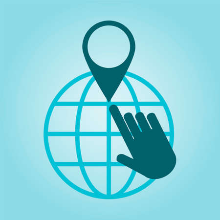 Thin line icon with flat design element of global positioning system, pin destination, point on map, exact coordinates, direction pointer. Modern style logo vector illustration concept.のイラスト素材