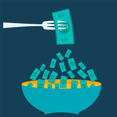 fork with money under plate menuのイラスト素材