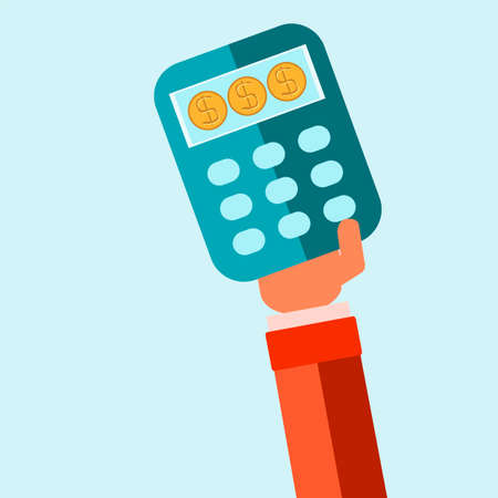 Business Hand Calculator with coins, Financial Settlements Symbolのイラスト素材