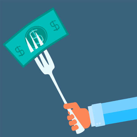 hand holding a fork with moneyのイラスト素材