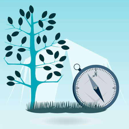 tree with compass . camping concept with tent.のイラスト素材