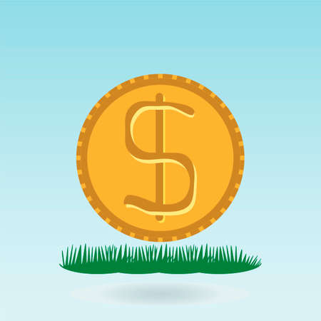 Dollar Gold coin. Grass concept.のイラスト素材