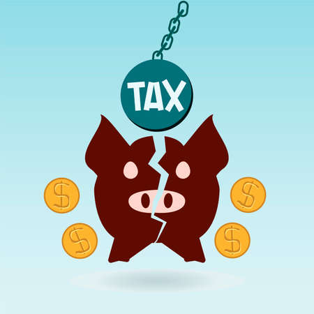 Broken piggy bank, dollar coin, tax ballのイラスト素材