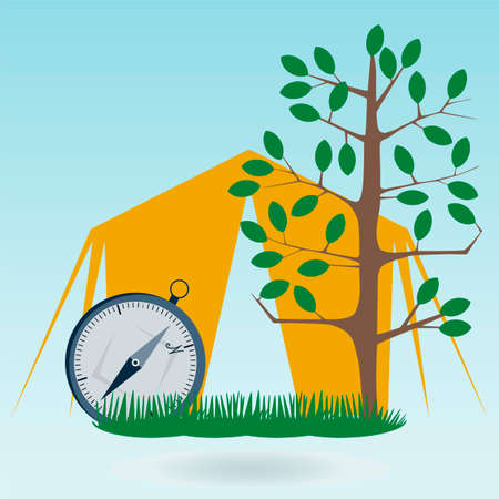 tree with compass . camping concept with tent.のイラスト素材
