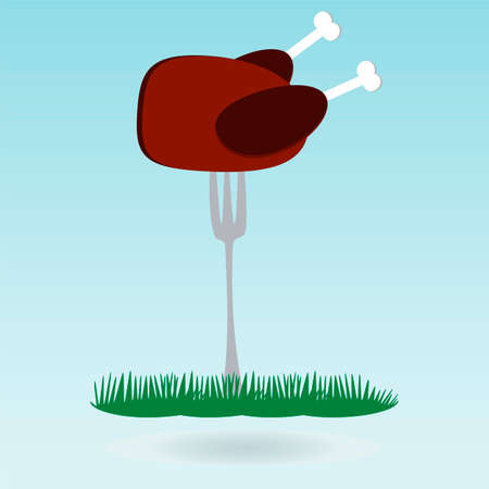Barbecue. Grilled Chicken on forks on the background of the natural landscape, grass conceptのイラスト素材