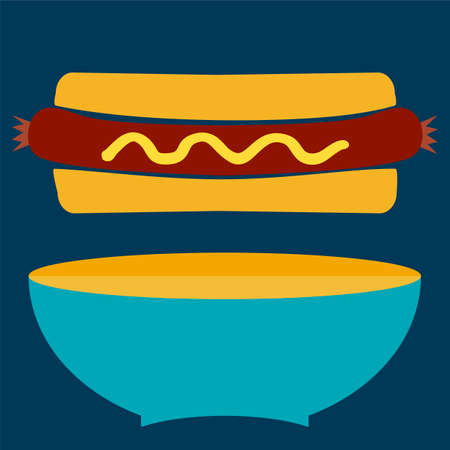 Hotdog Bun. Blue plate concept.のイラスト素材